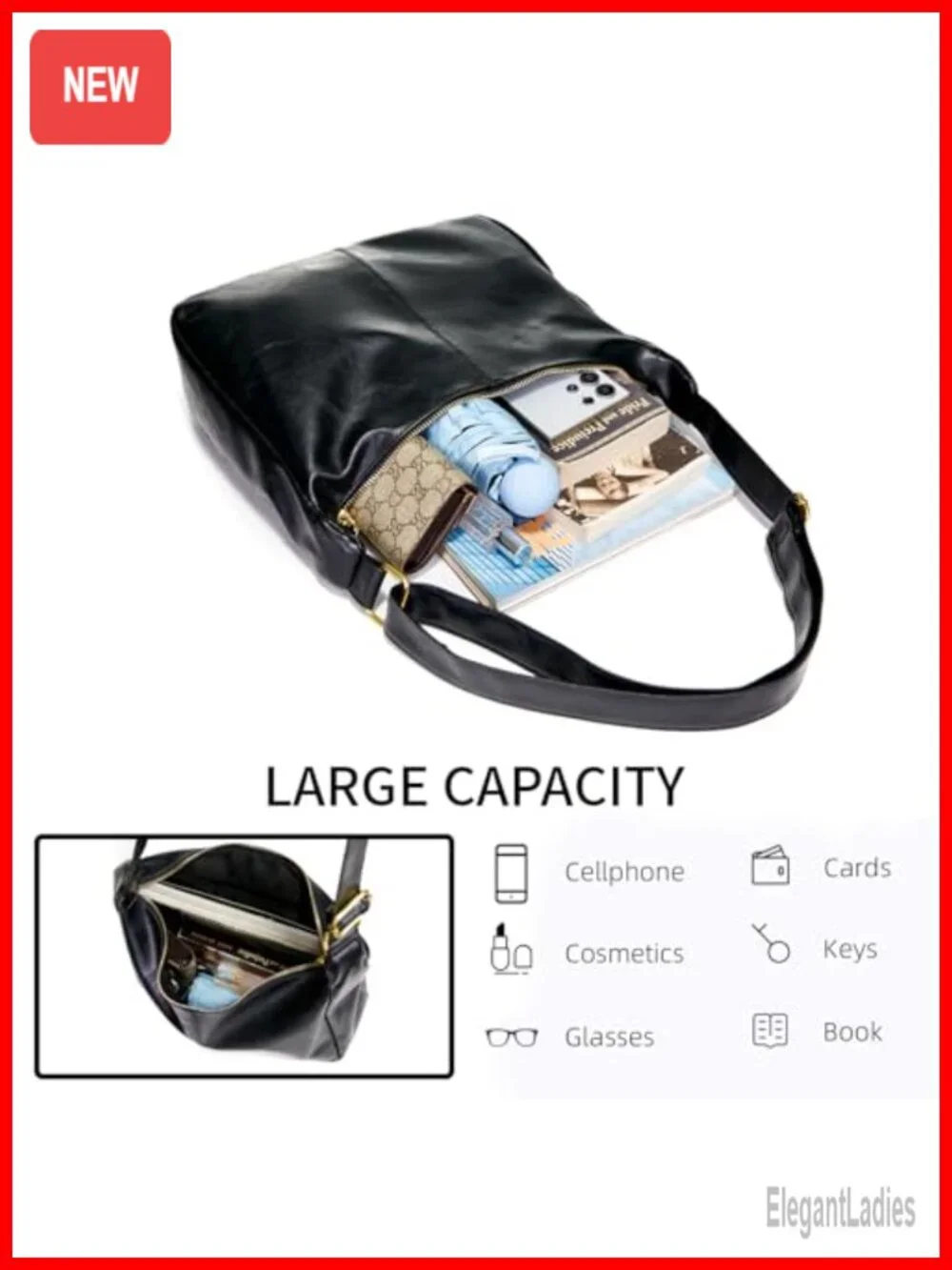 Faux Leather Hobo Bag Slouchy Tote Crossbody Shoulder Purse